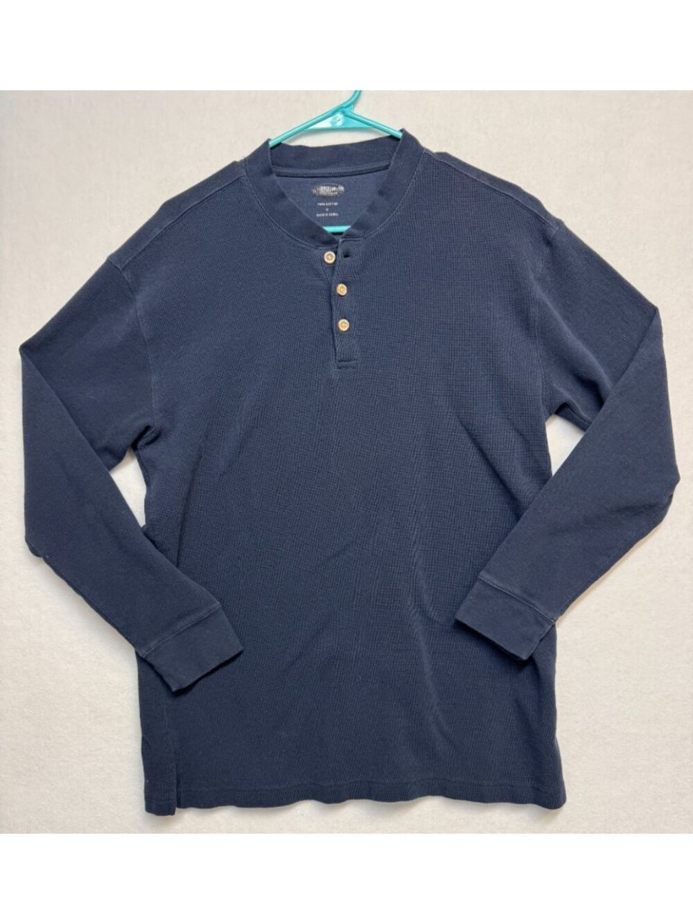 Mens Navy Blue Long-Sleeve Waffle Knit Henley Shirt Button By Backpacker XL